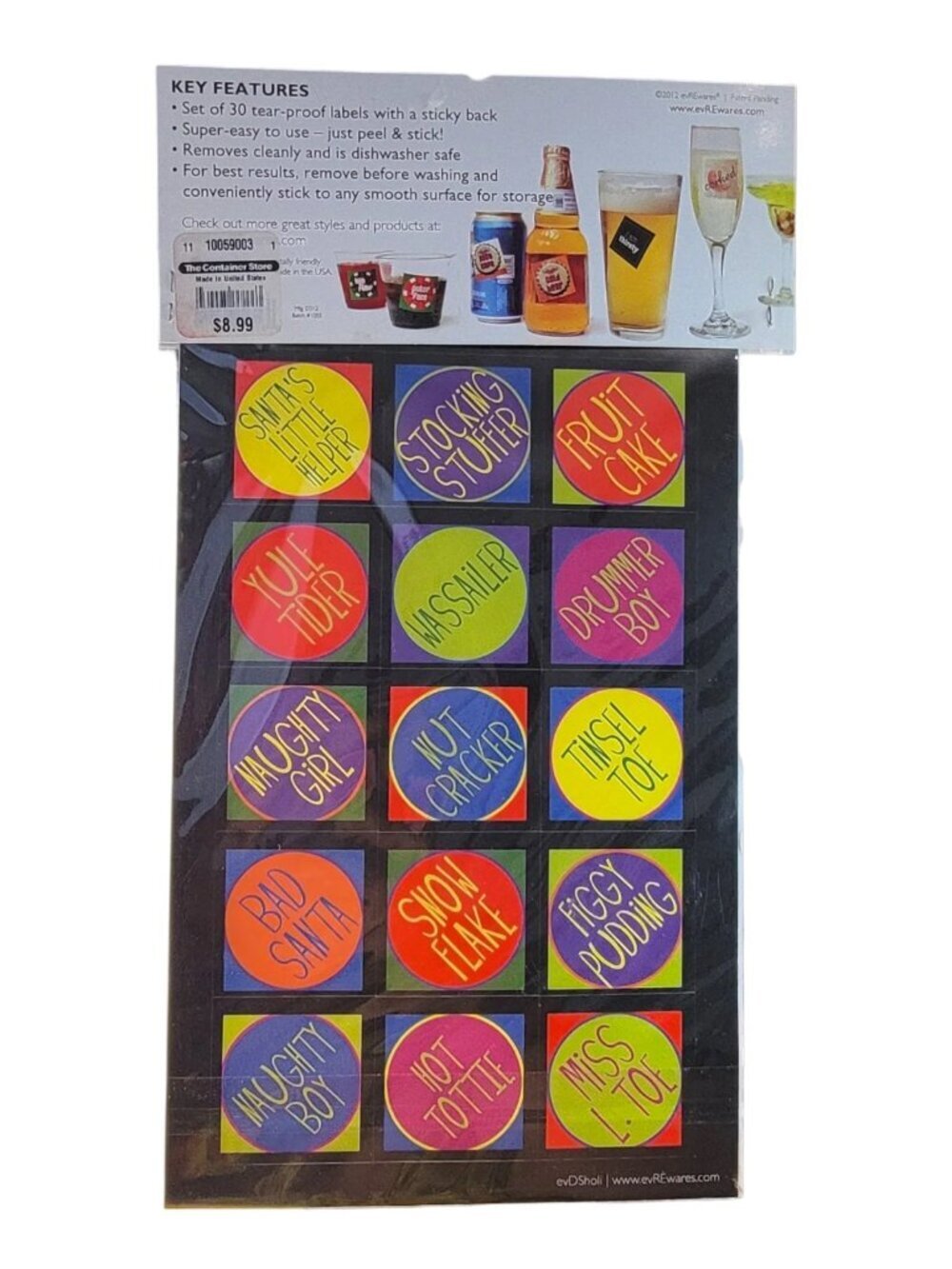 30 Reusable Holiday Drink Labels Sticky Drink Labels Reusable Holiday Barware